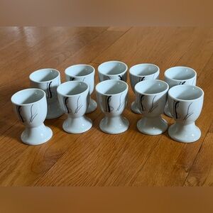 Set of 10 Teloni Egg Cups Cups Ceramic White Black 2 1/2”
